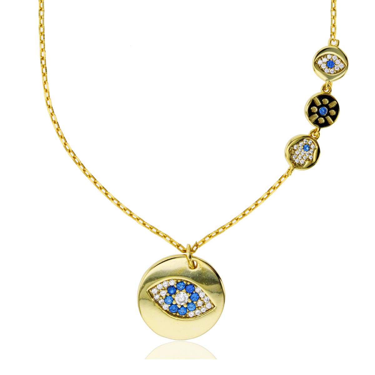 Sterling Silver Yellow White & Sapphire CZ Evil Eye 16"+2" Necklace