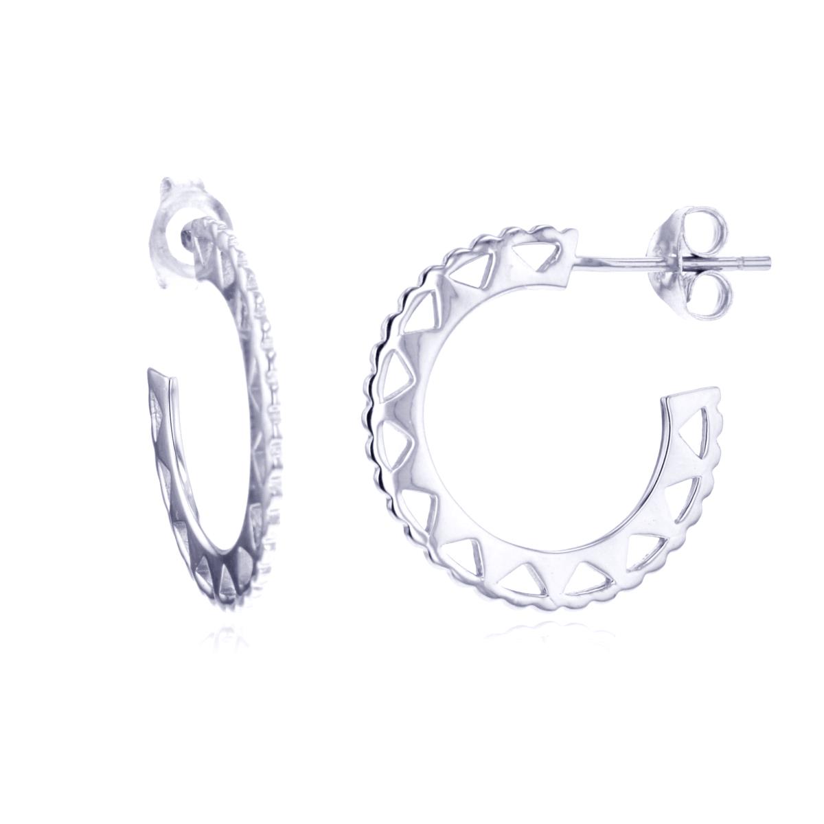 Sterling Silver Rhodium Polished Geometric Half Hoop Earring