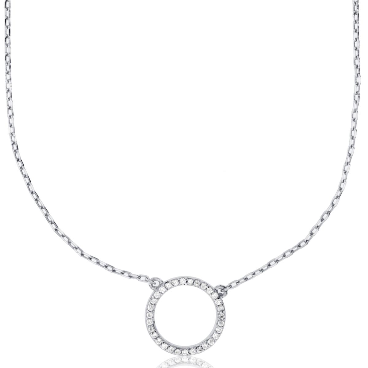 Sterling Silver Rhodium Paved Open Circle 16"+2" Necklace