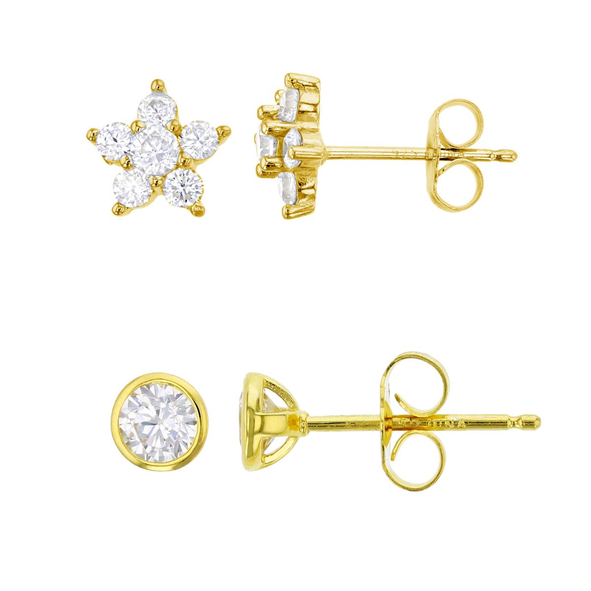 Sterling Silver Yellow Rd CZ Bezel Solitaire & Star Stud Earring Kit