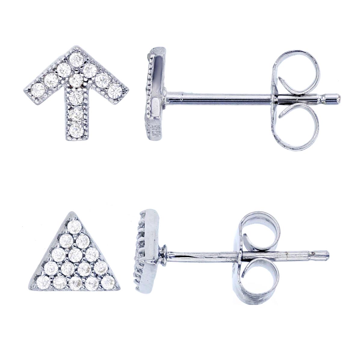 Sterling Silver  Rhodium Rd CZ  Micropave Triangle & Arrow Stud Earrings Kit