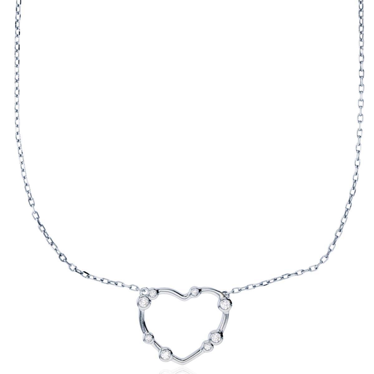 Sterling Silver Rhodium Open Heart 16"+2" Necklace