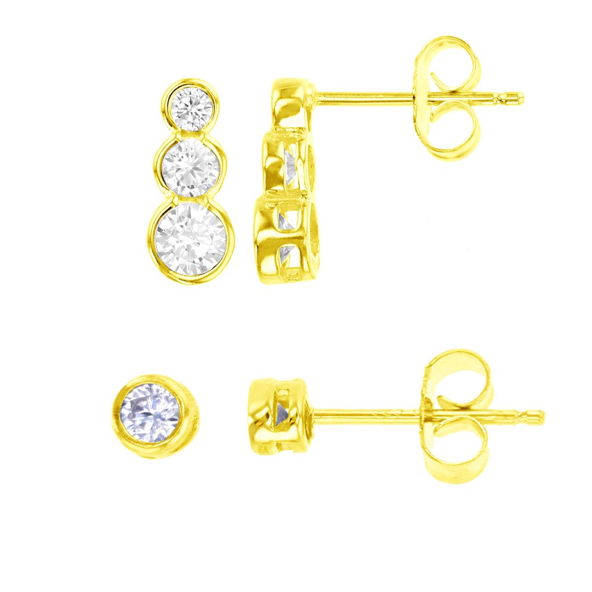 Sterling Silver Yellow Rd White CZ Solitaire & 3 Drop Bezel Stud Earring Kit