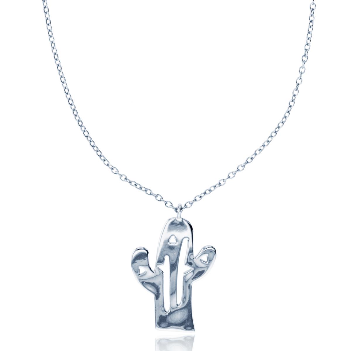 Sterling Silver Rhodium Polished Cactus 16"+2" Necklace