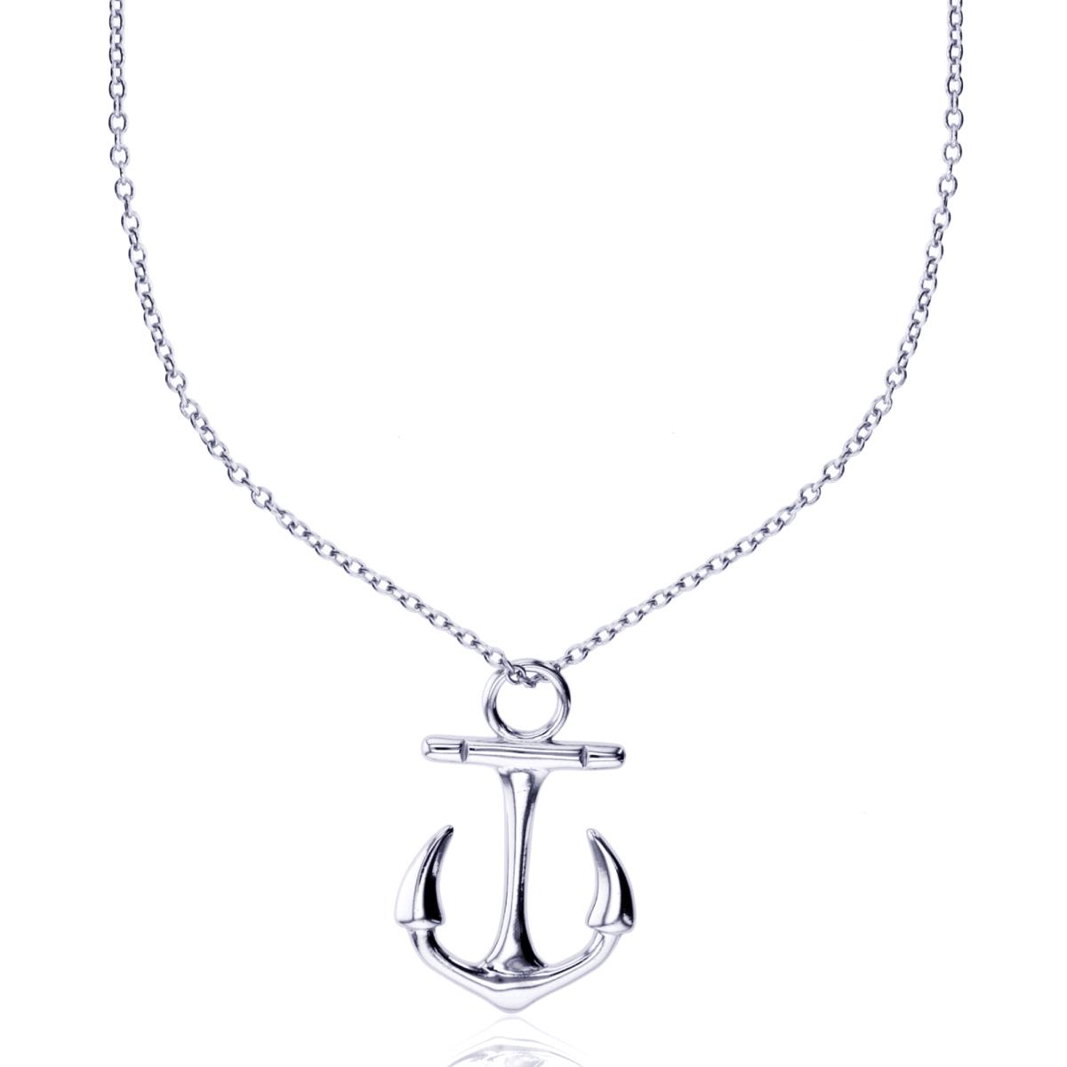 Sterling Silver Rhodium Anchor 16"+2" Necklace