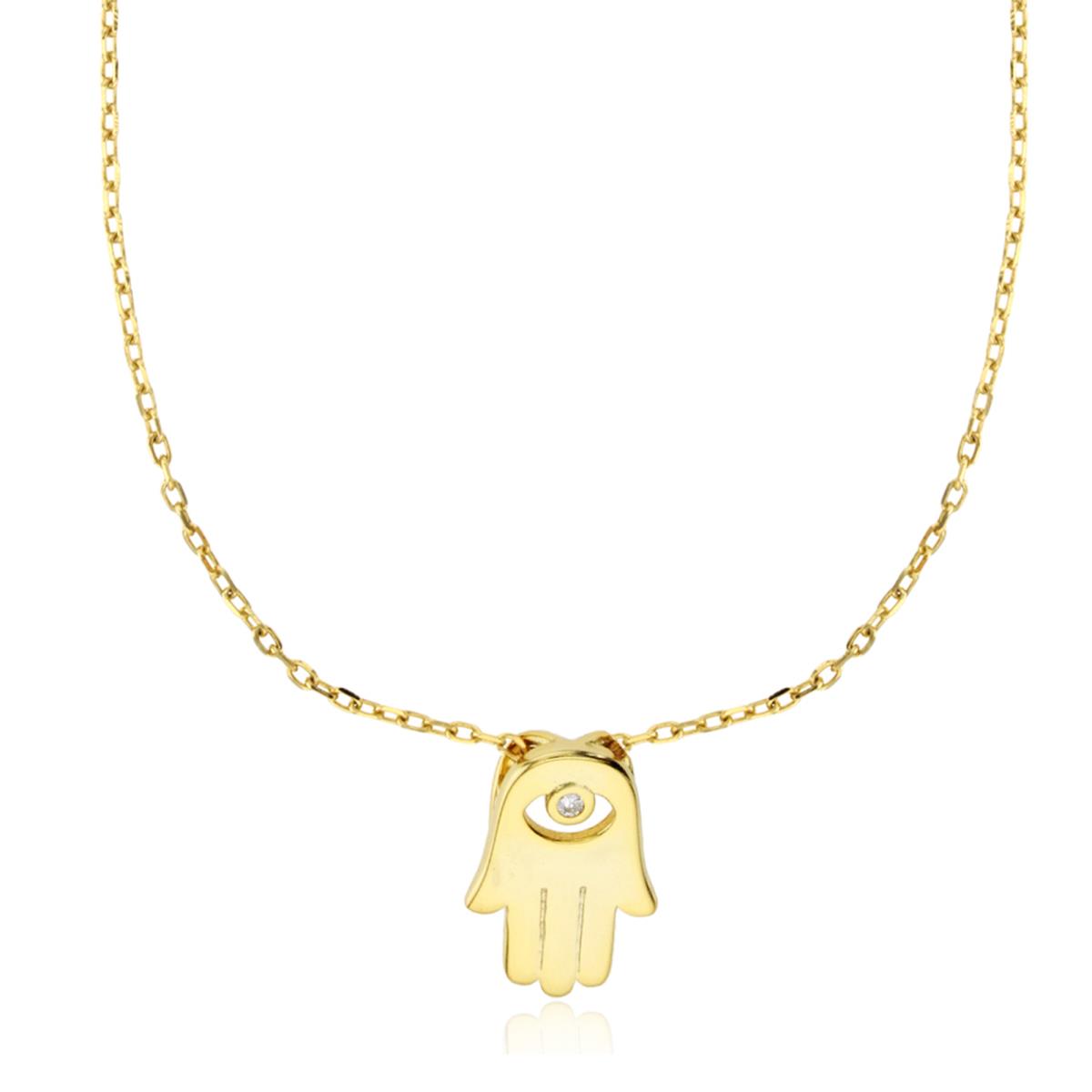 Sterling Silver Yellow Hamsa 16"+2" Necklace