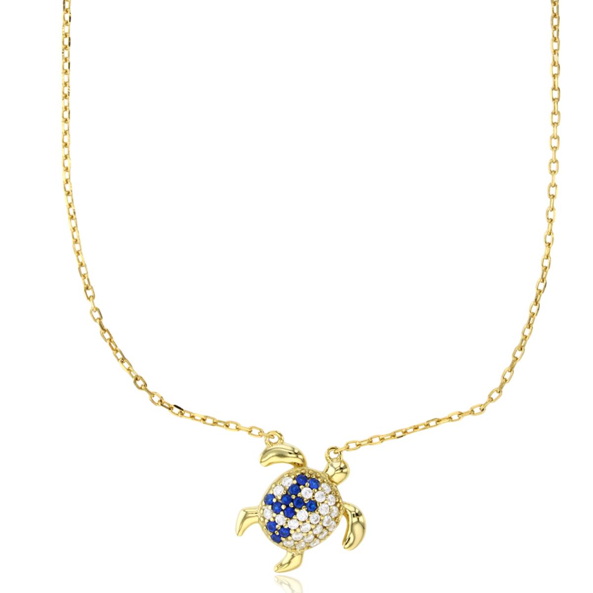 Sterling Silver Yellow Blue Spinel & White CZ Turtle 16"+2" Necklace