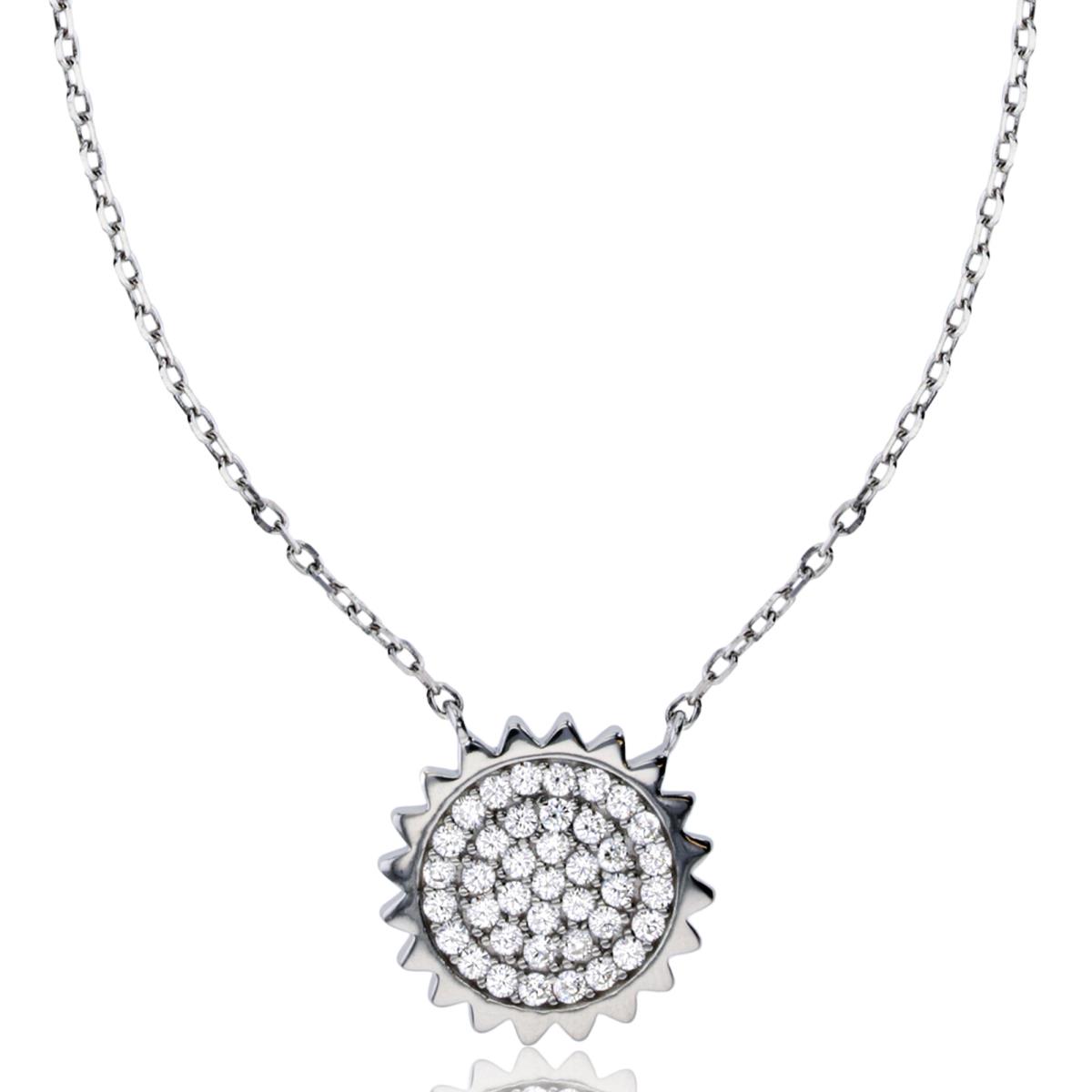 Sterling Silver Rhodium Micropave Sunflower 16"+2" Necklace