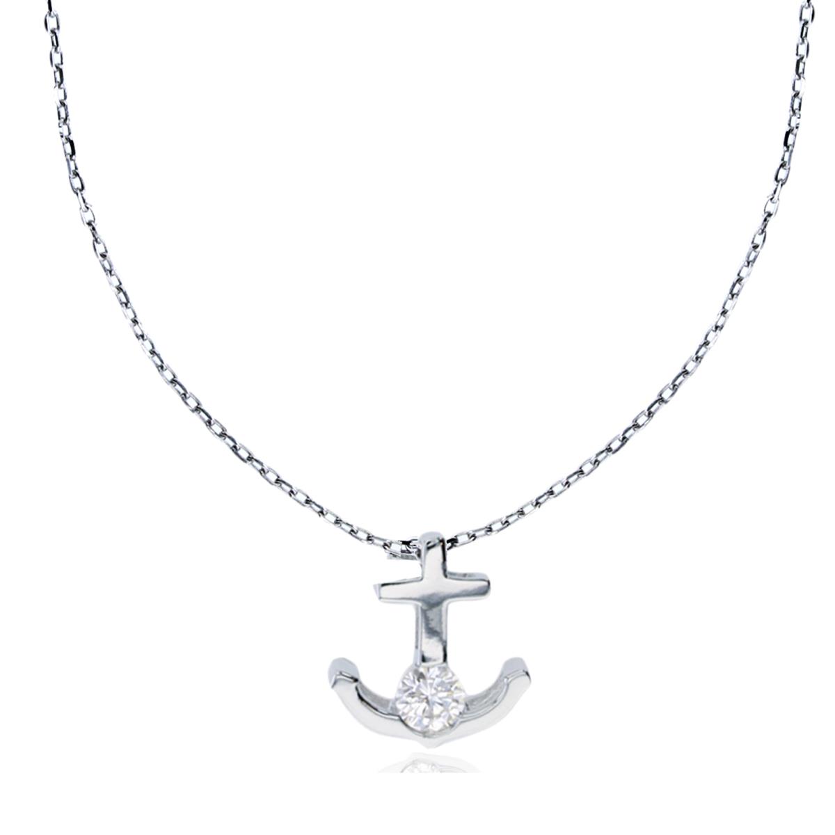 Sterling Silver Rhodium Polished Anchor 16"+2" Necklace
