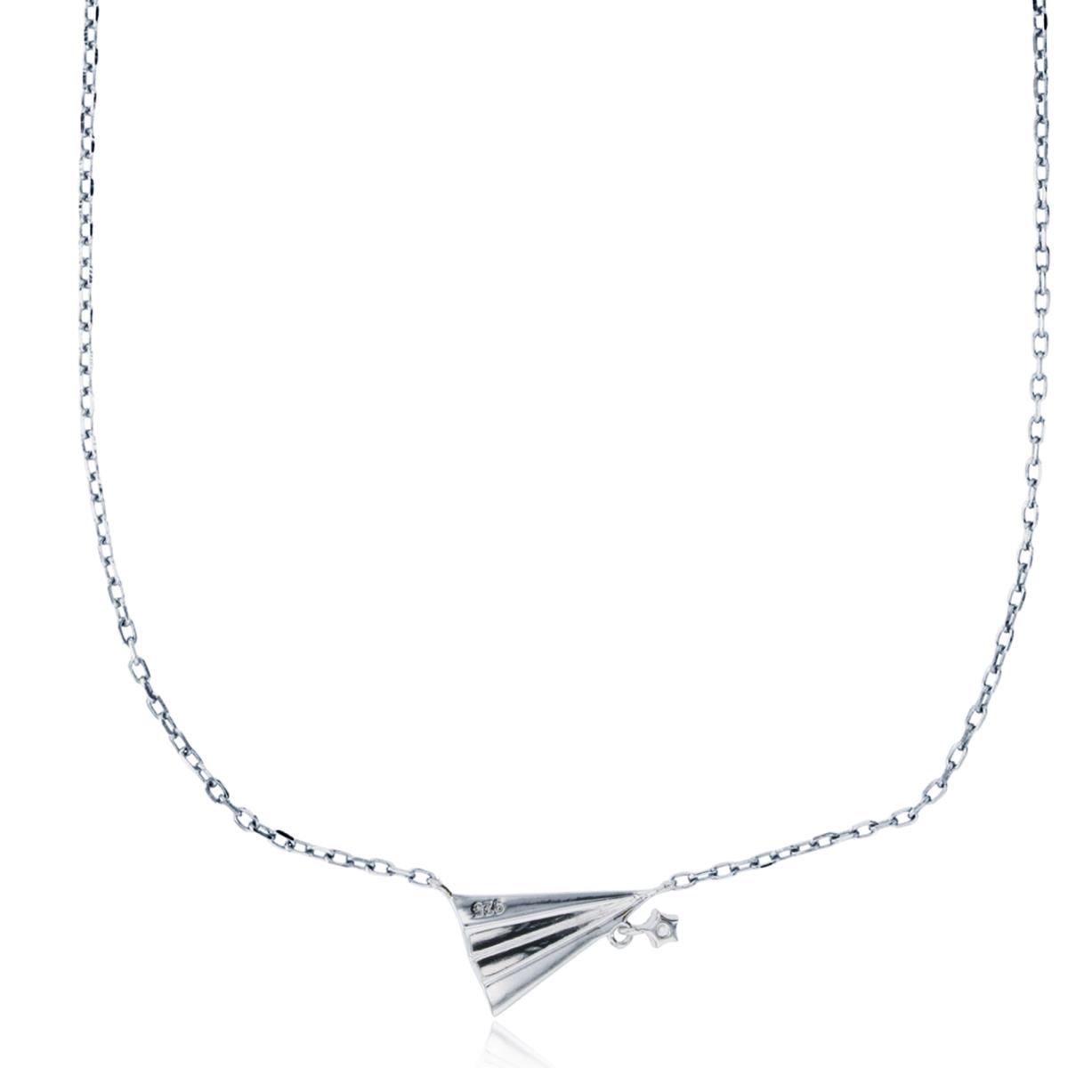 Sterling Silver Rhodium Paper Plane 16"+2" Necklace