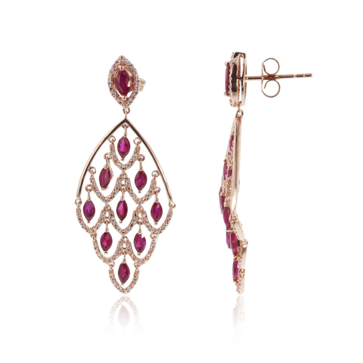 14K Rose Gold Rd CZ & MQ Ruby Dangling Earring