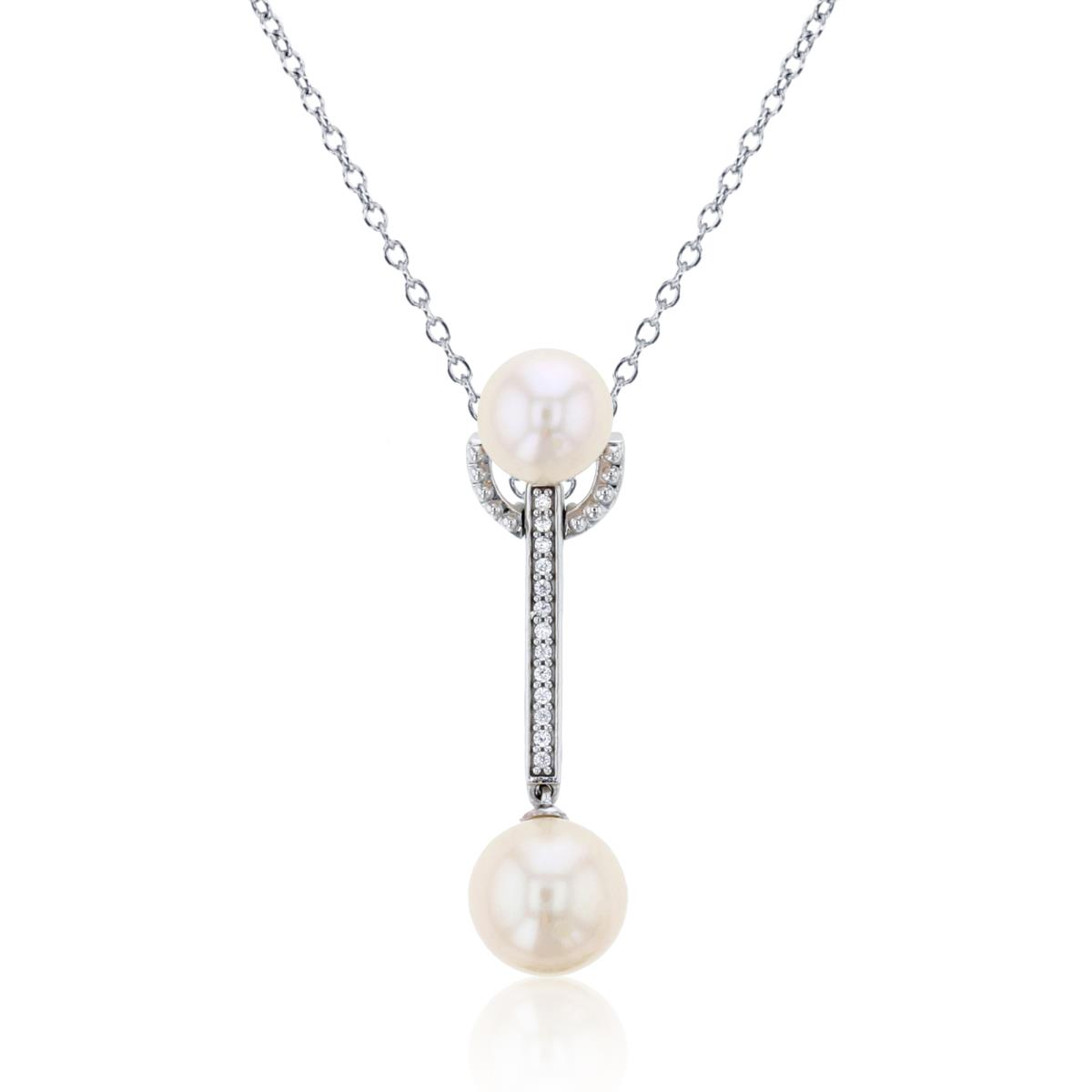 14K White Gold 7 & 8 mm Pearl , Rd CZ 18" Necklace