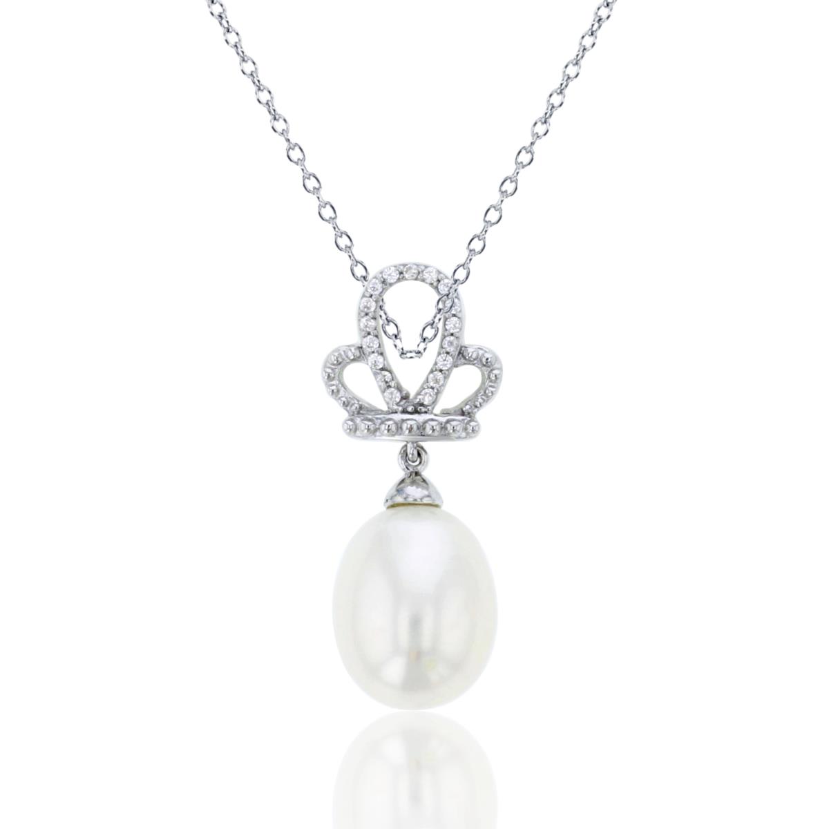 14K White Gold 0.068 Cttw Diamond & 11x9 Td Pearl Teardrop 18" Necklace