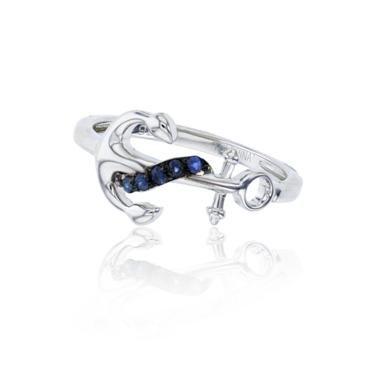 Sterling Silver Rhodium Rd Cr. Blue Sapphire Anchor Ring