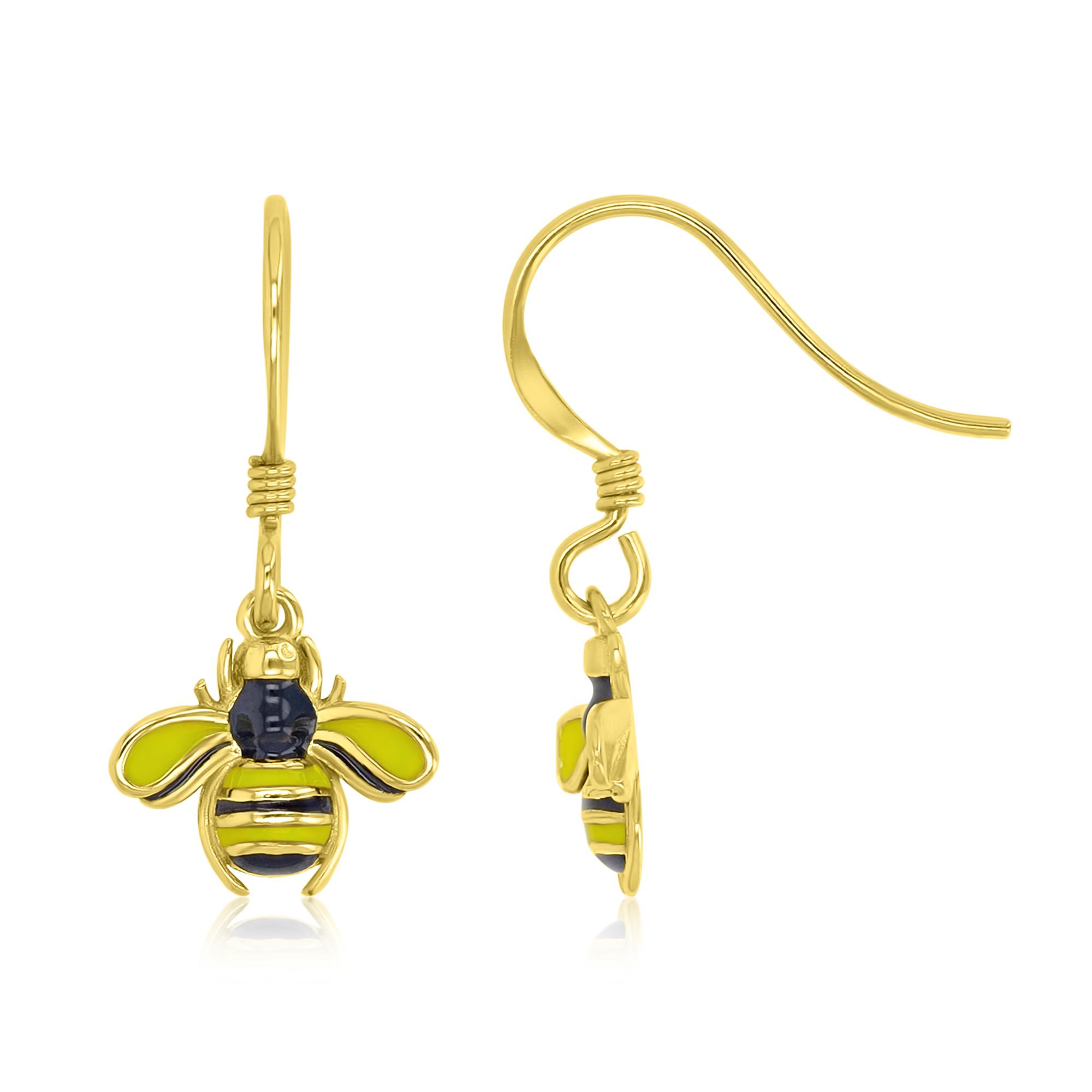 Sterling Silver Yellow 25x12mm Enamel Bumble Bee Fish Hook Earring
