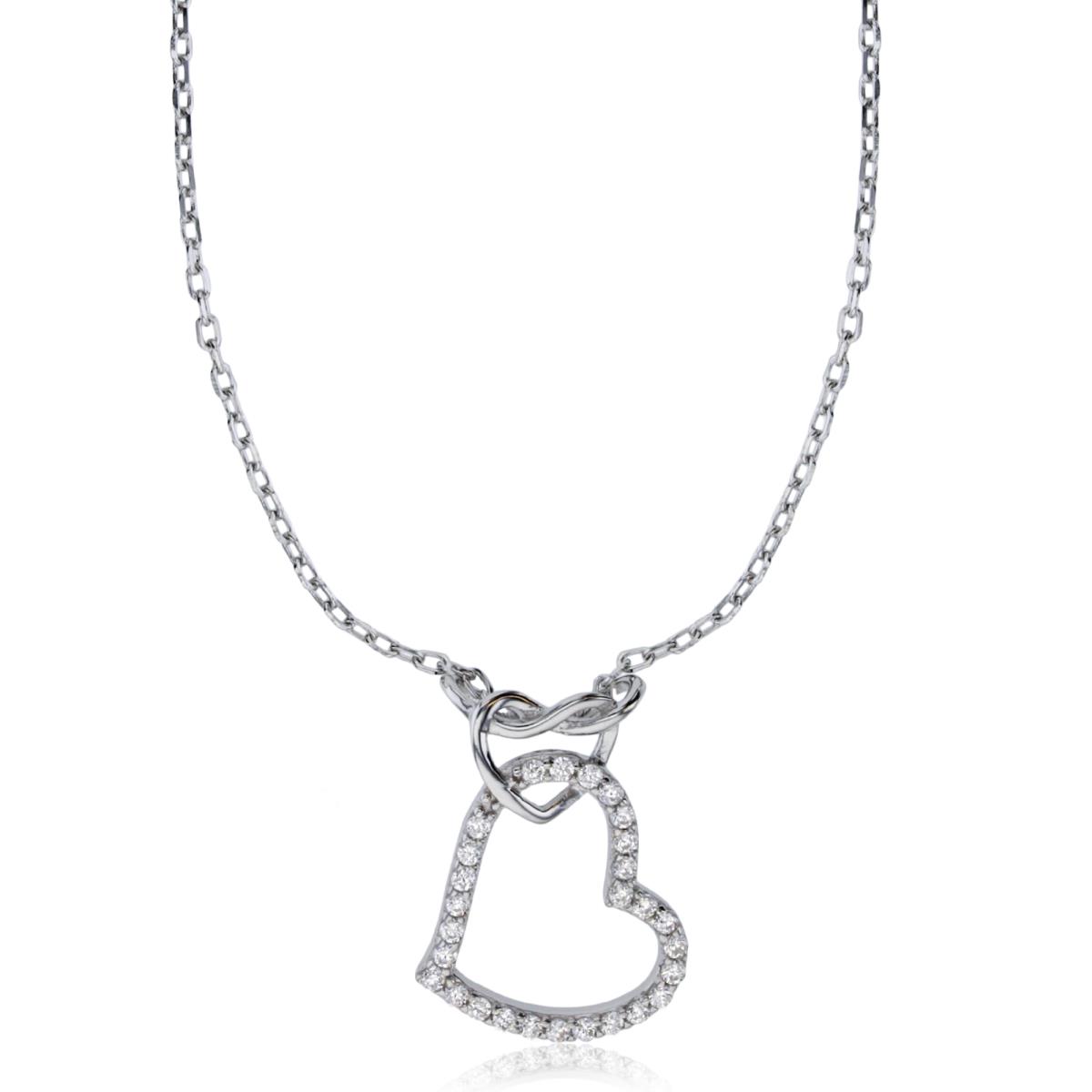 Sterling Silver Rhodium Open Heart Dangling 16"+2" Necklace