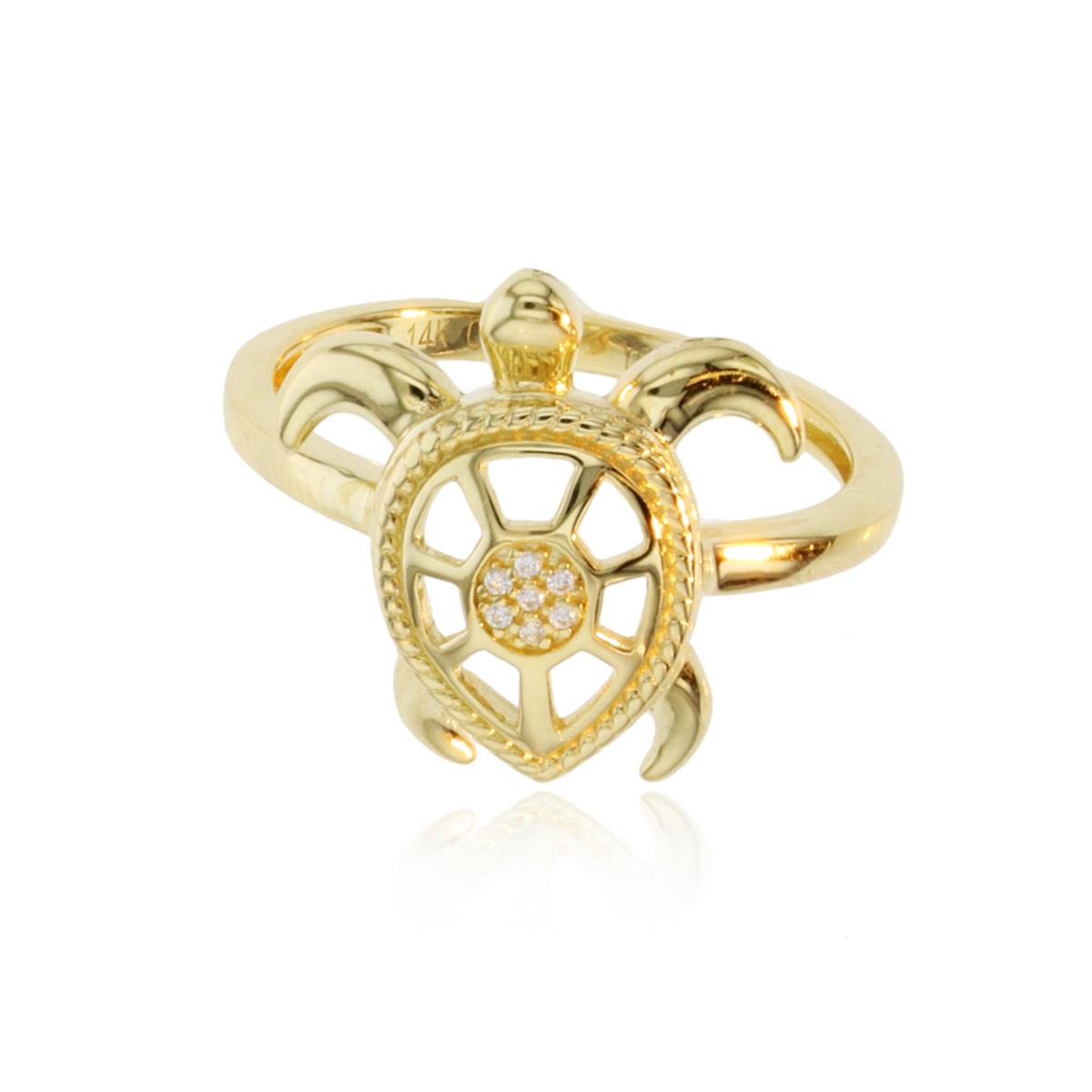 14K Yellow Gold Round CZ Turtle Polished Ring