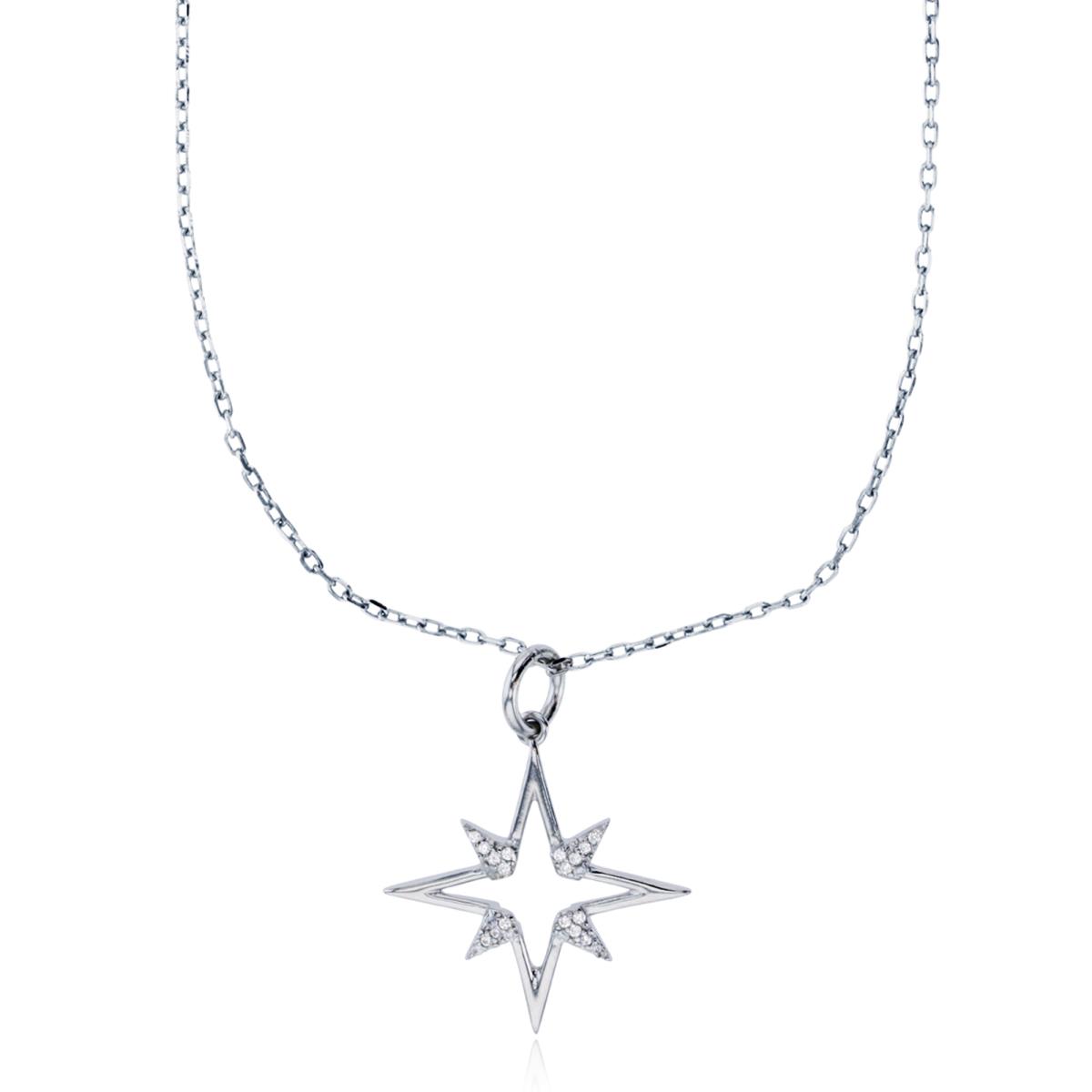 Sterling Silver Rhodium Starburst 16"+2" Necklace