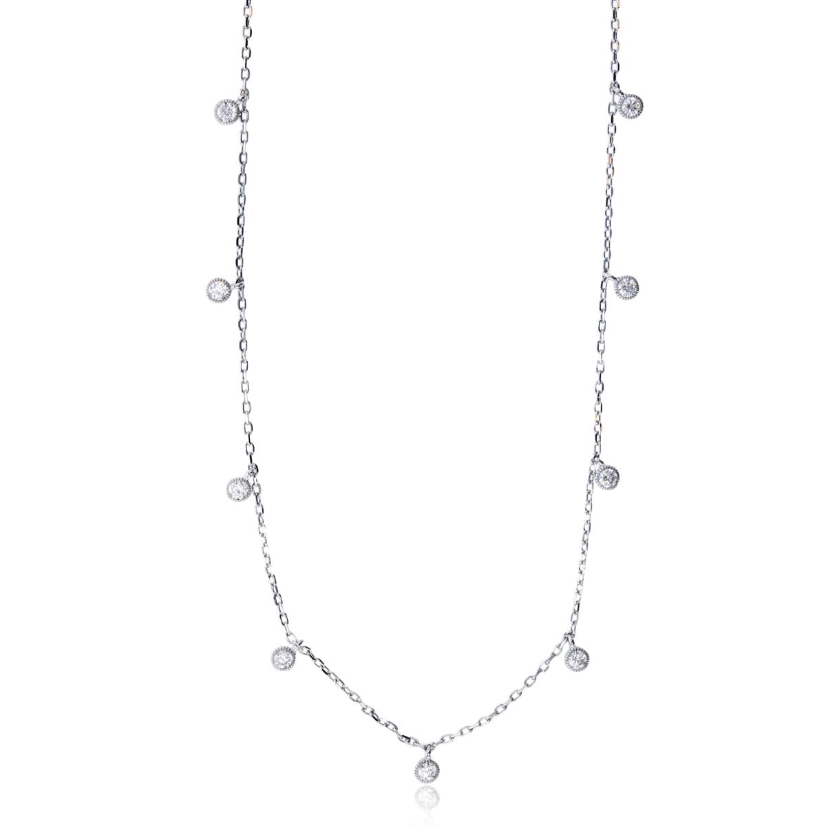 Sterling Silver Rhodium Dangling Milgrain Bezels 16"+2" Necklace