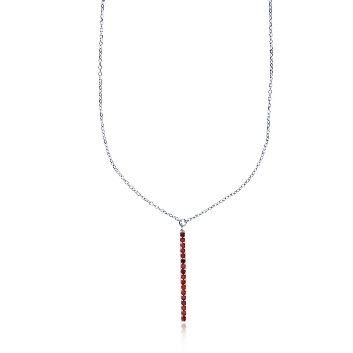 Sterling Silver Rhodium Dangling Garnet CZ Bar 16"+2" Necklace