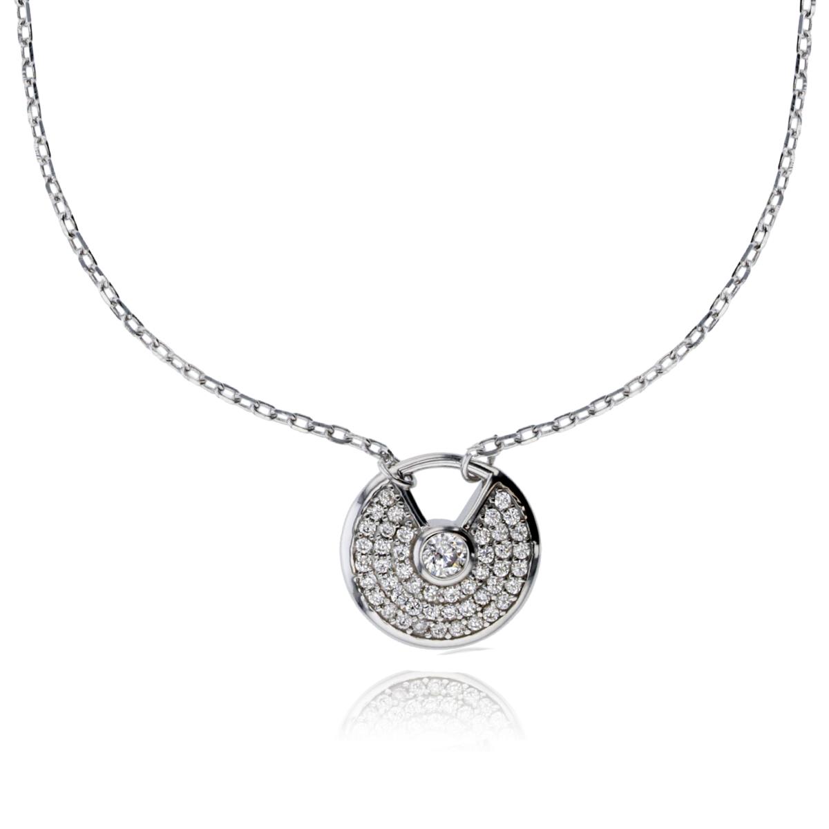 Sterling Silver Rhodium Micropave Circle 16"+2" Necklace