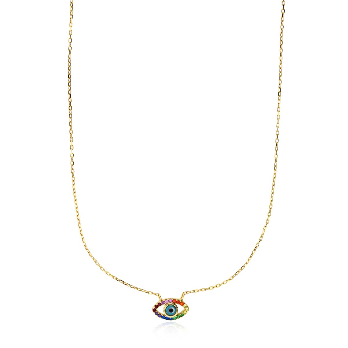 Sterling Silver Yellow Multi Color CZ Evil Eye 16"+2" Necklace