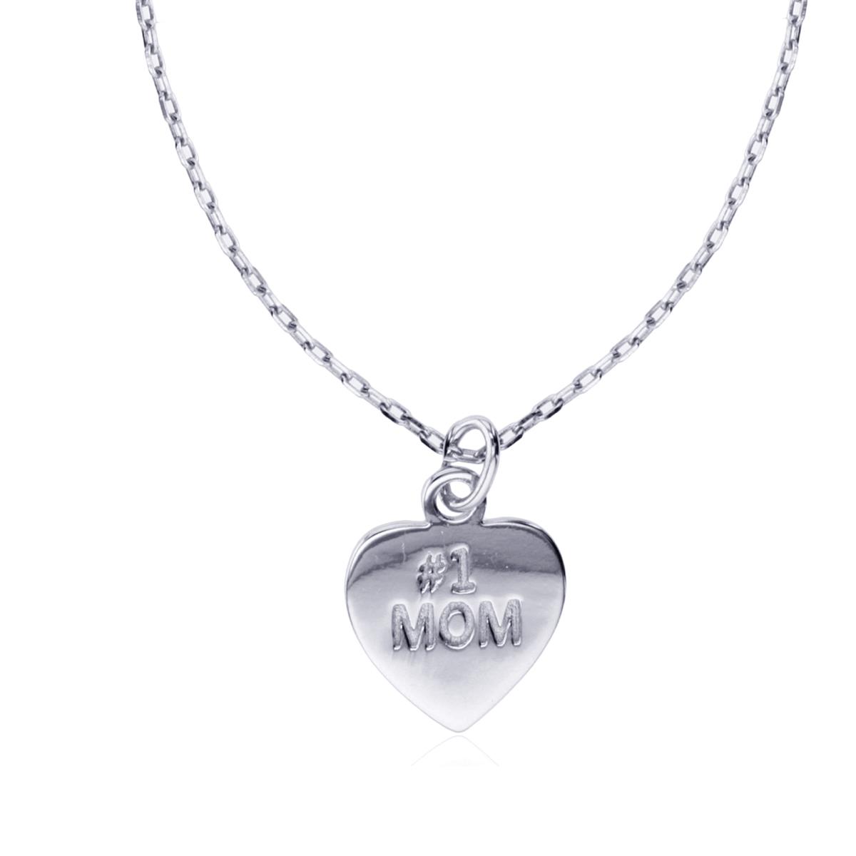 Sterling Silver Rhodium Engraved #1 Mom Heart 16"+2" Necklace