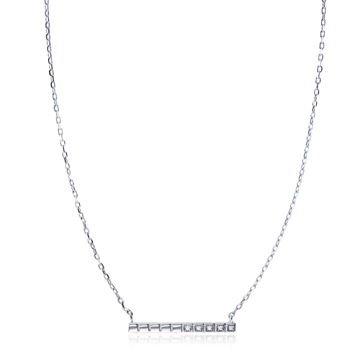 Sterling Silver Rhodium Polished CZ Bar 16"+2" Necklace