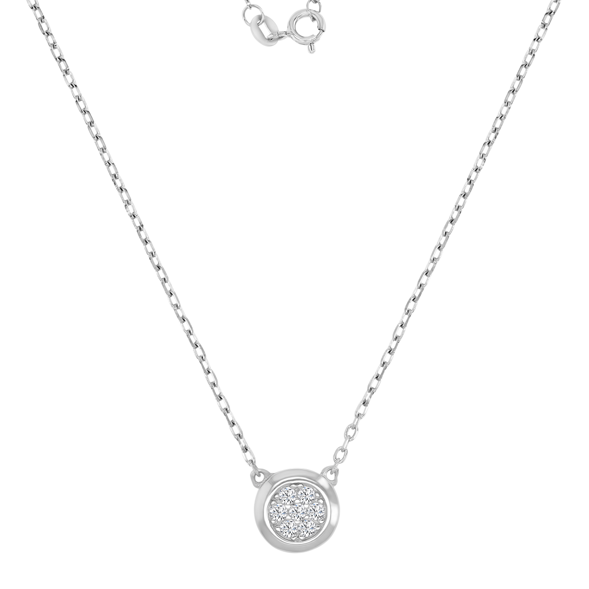 Sterling Silver Rhodium Paved Bezel Circle 16"+2" Necklace