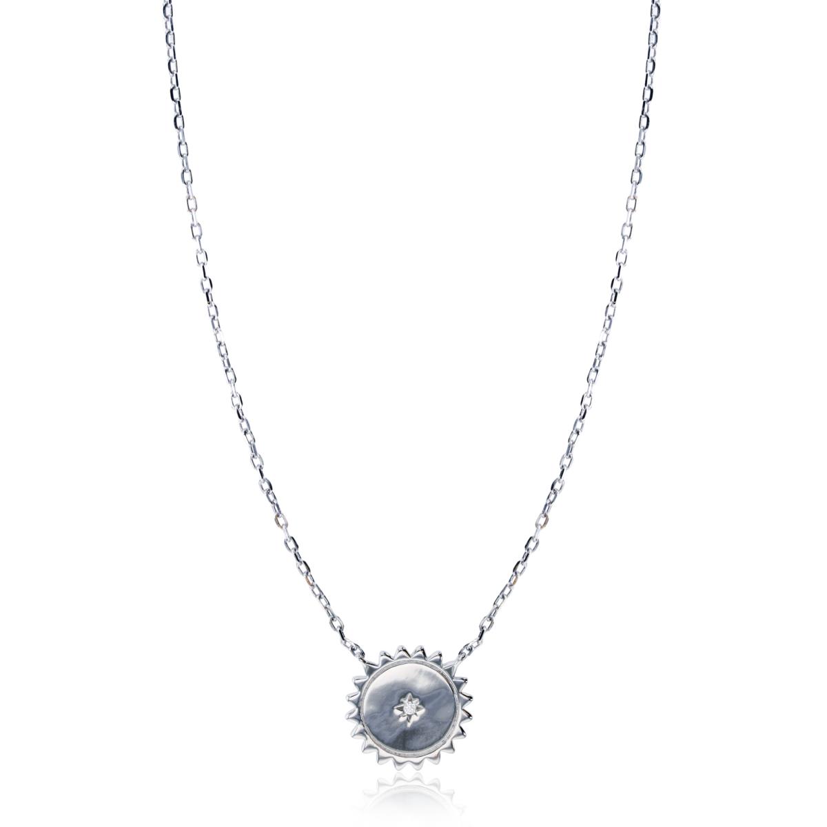 Sterling Silver Rhodium Polished Sunflower 16"+2" Necklace