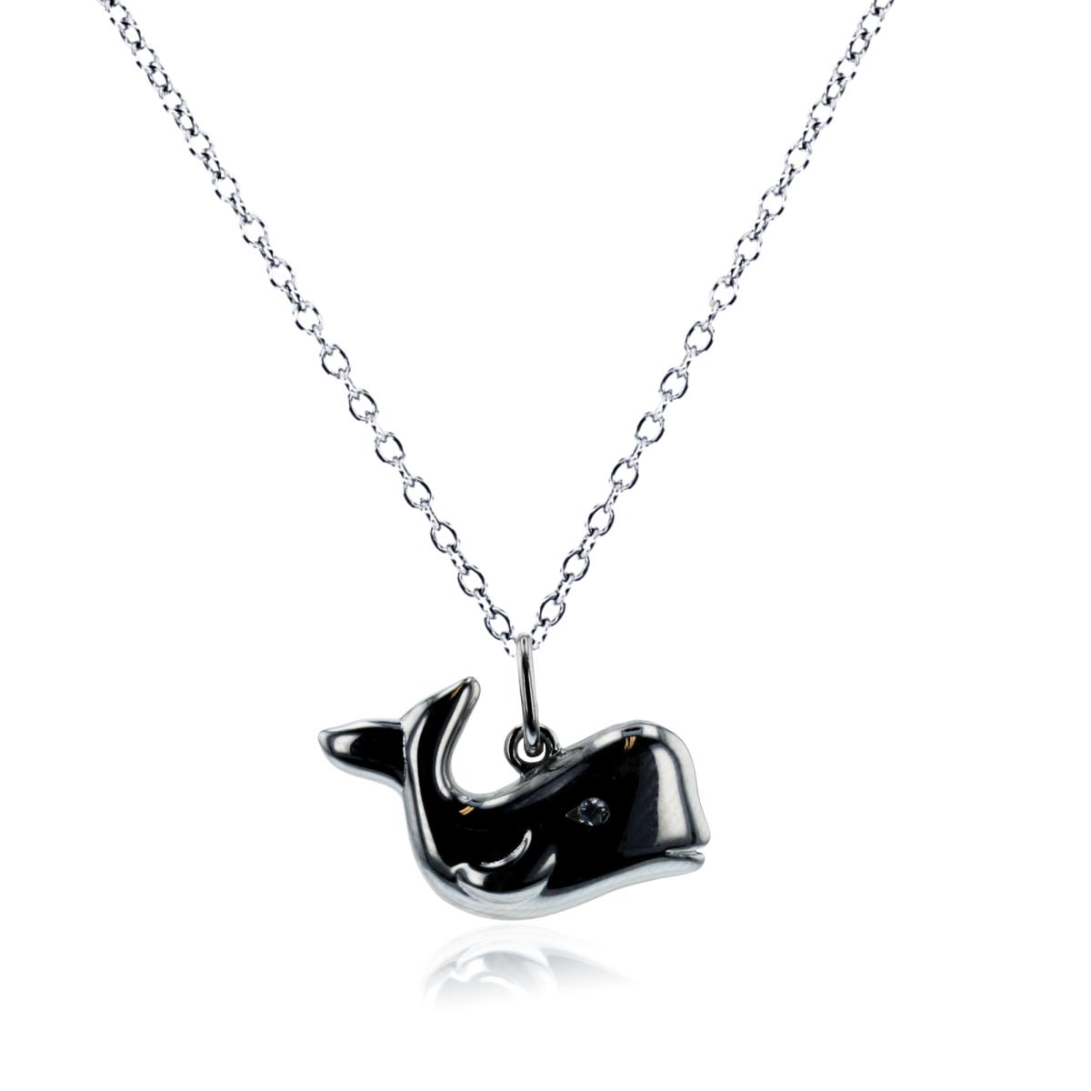 Sterling Silver Rhodium Polished Whale 18" Necklace