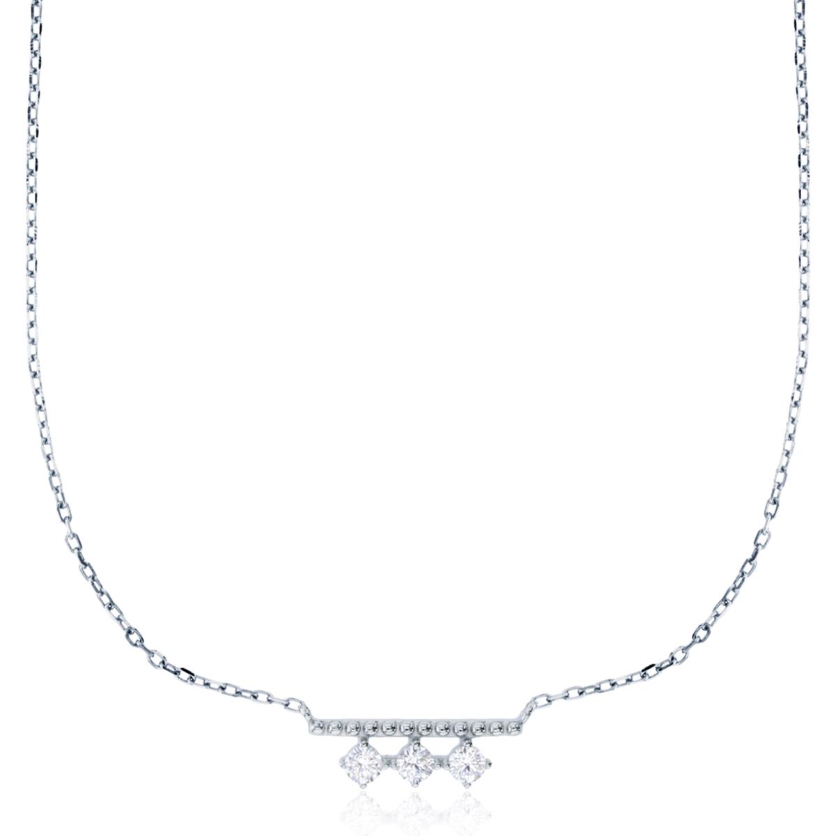Sterling Silver Rhodium Dangling CZ Bar 16"+2" Necklace