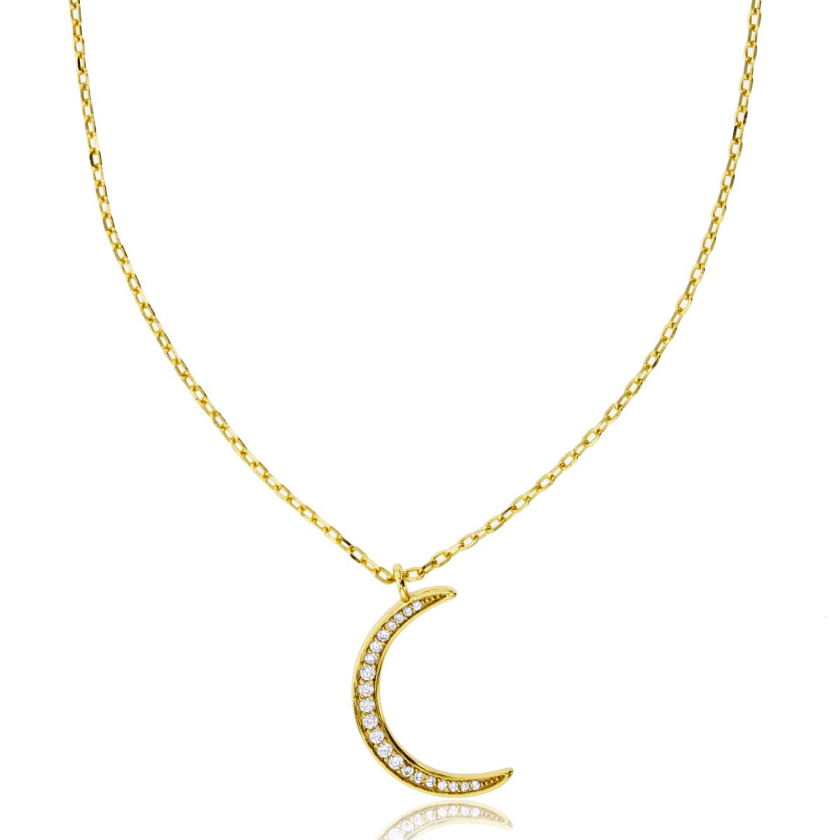 Sterling Silver Yellow Paved Crescent Moon 16"+2" Necklace