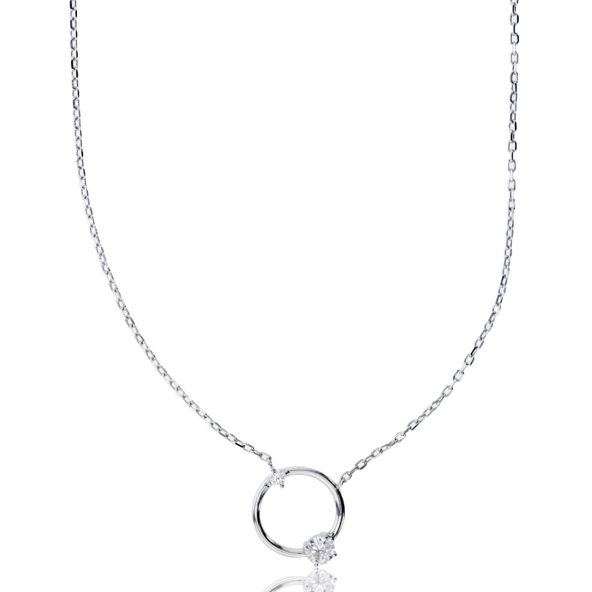 Sterling Silver Rhodium Round CZ Open Circle 16"+2" Necklace