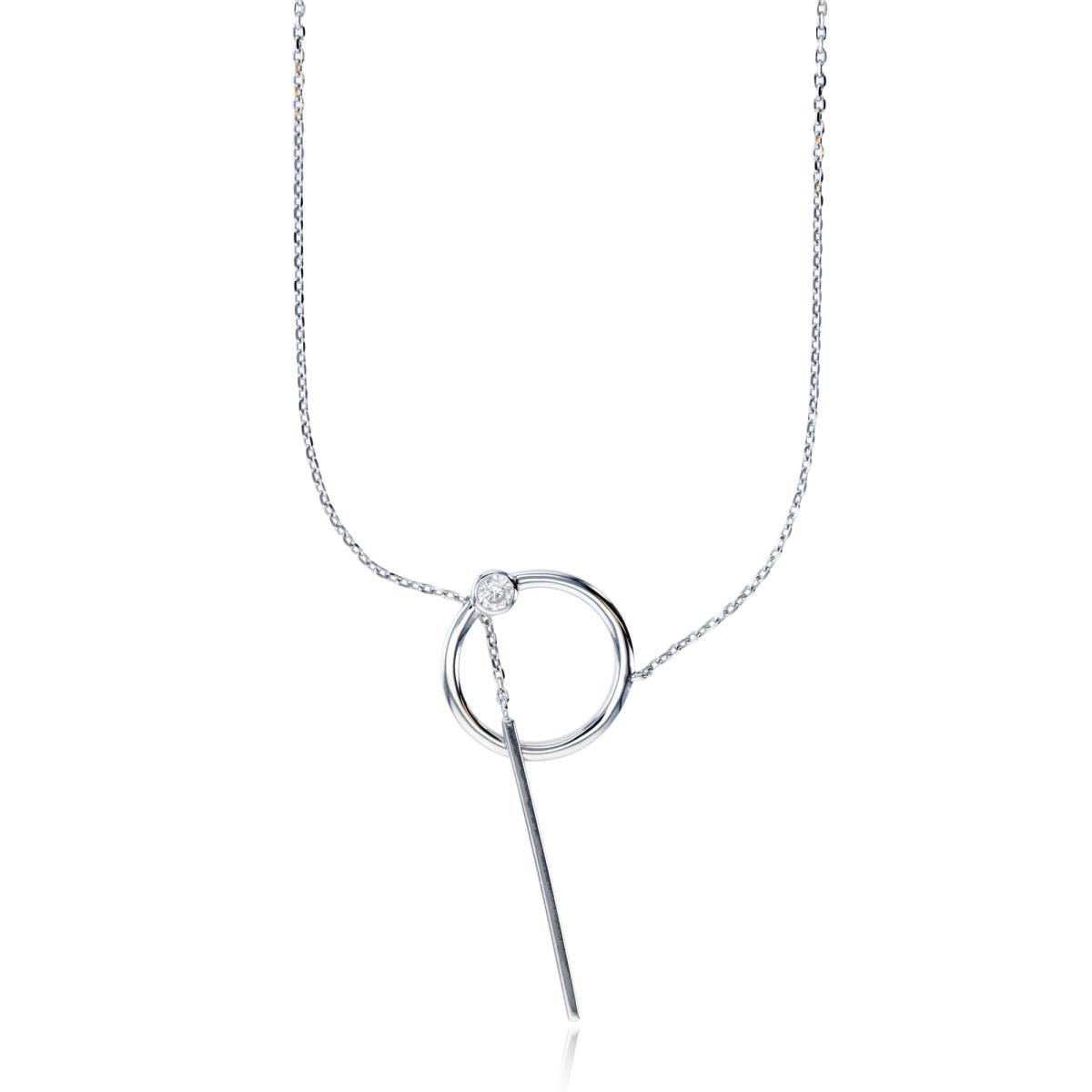 Sterling Silver Rhodium Open Circle & Bar Lariat Toggle 18" Necklace