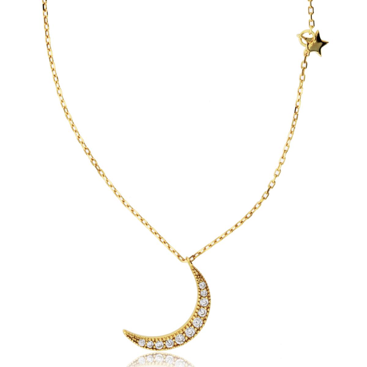 Sterling Silver Yellow Crescent Moon & Star 16"+2" Necklace