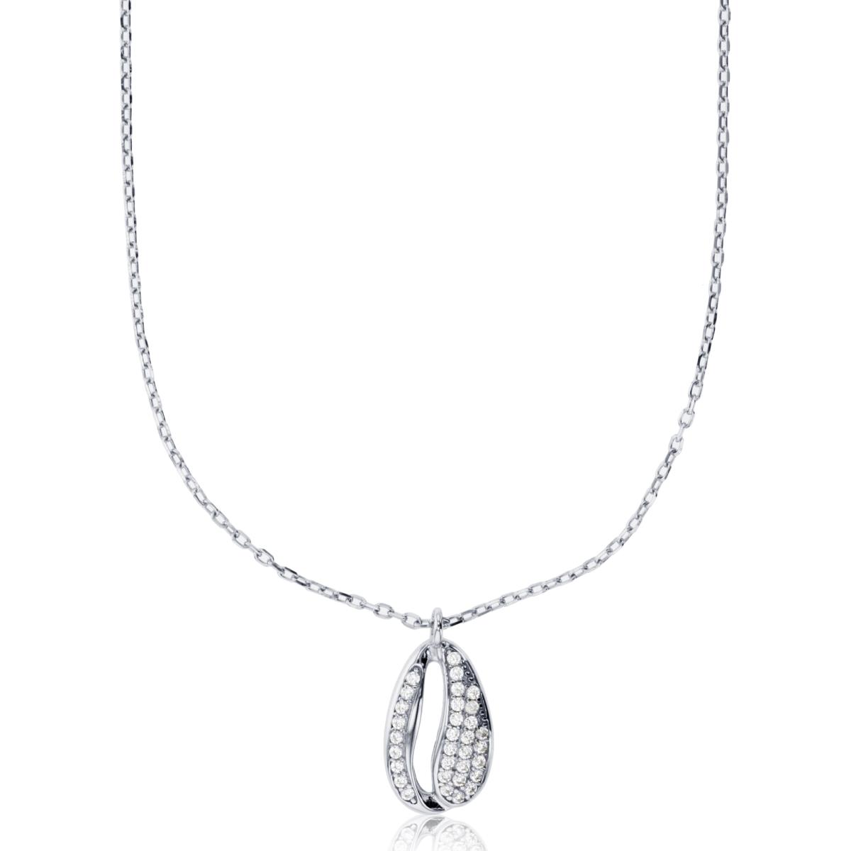Sterling Silver Rhodium Paved Bean 16"+2" Necklace