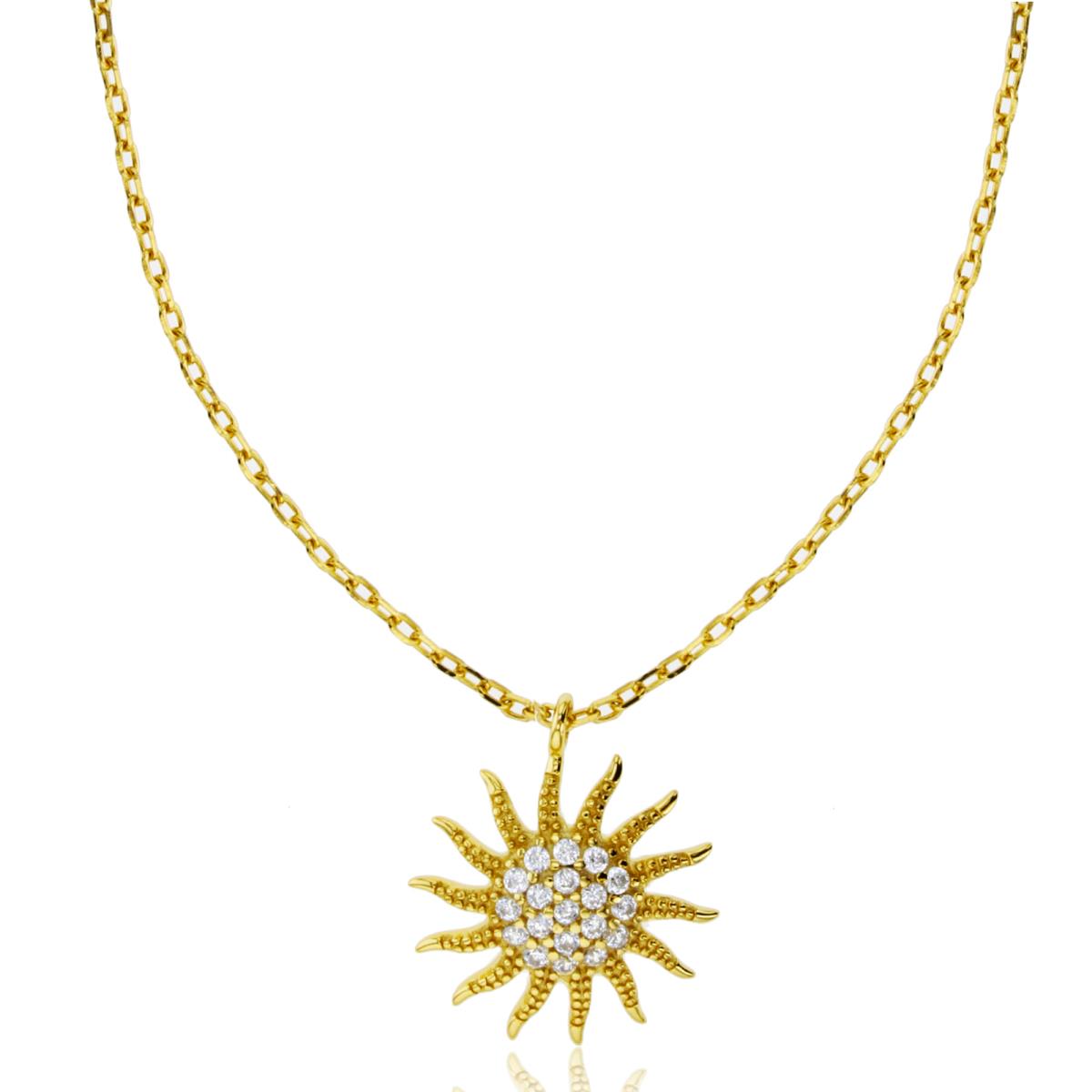 Sterling Silver Yellow Paved Sun 16"+2" Necklace