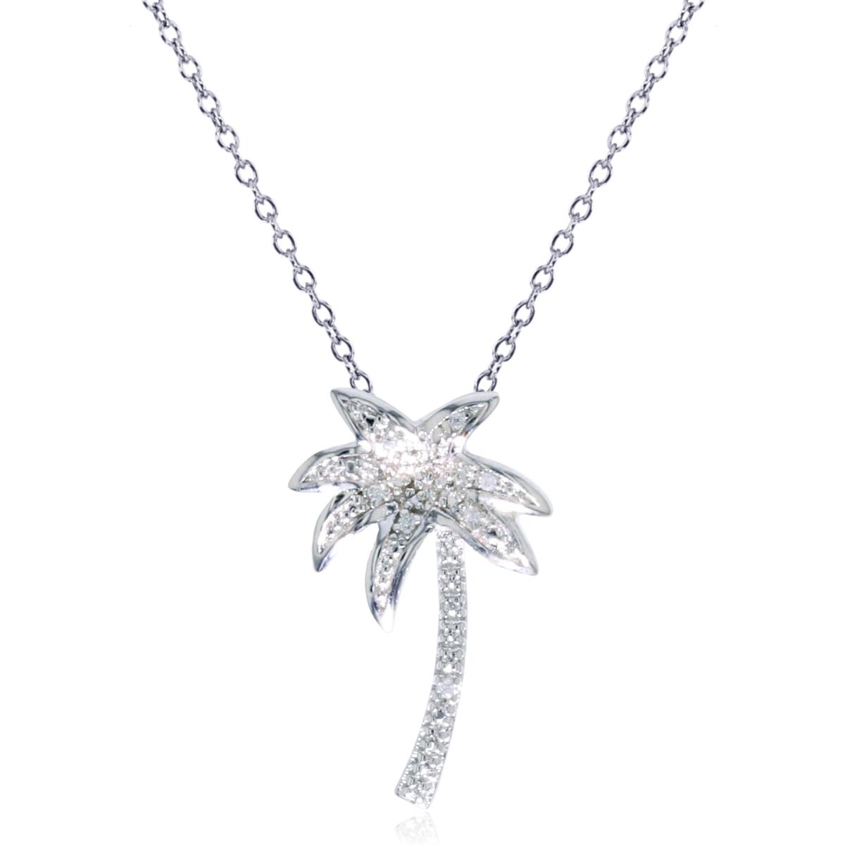 Sterling Silver Rhodium Rd CZ Palm Tree 18" Necklace
