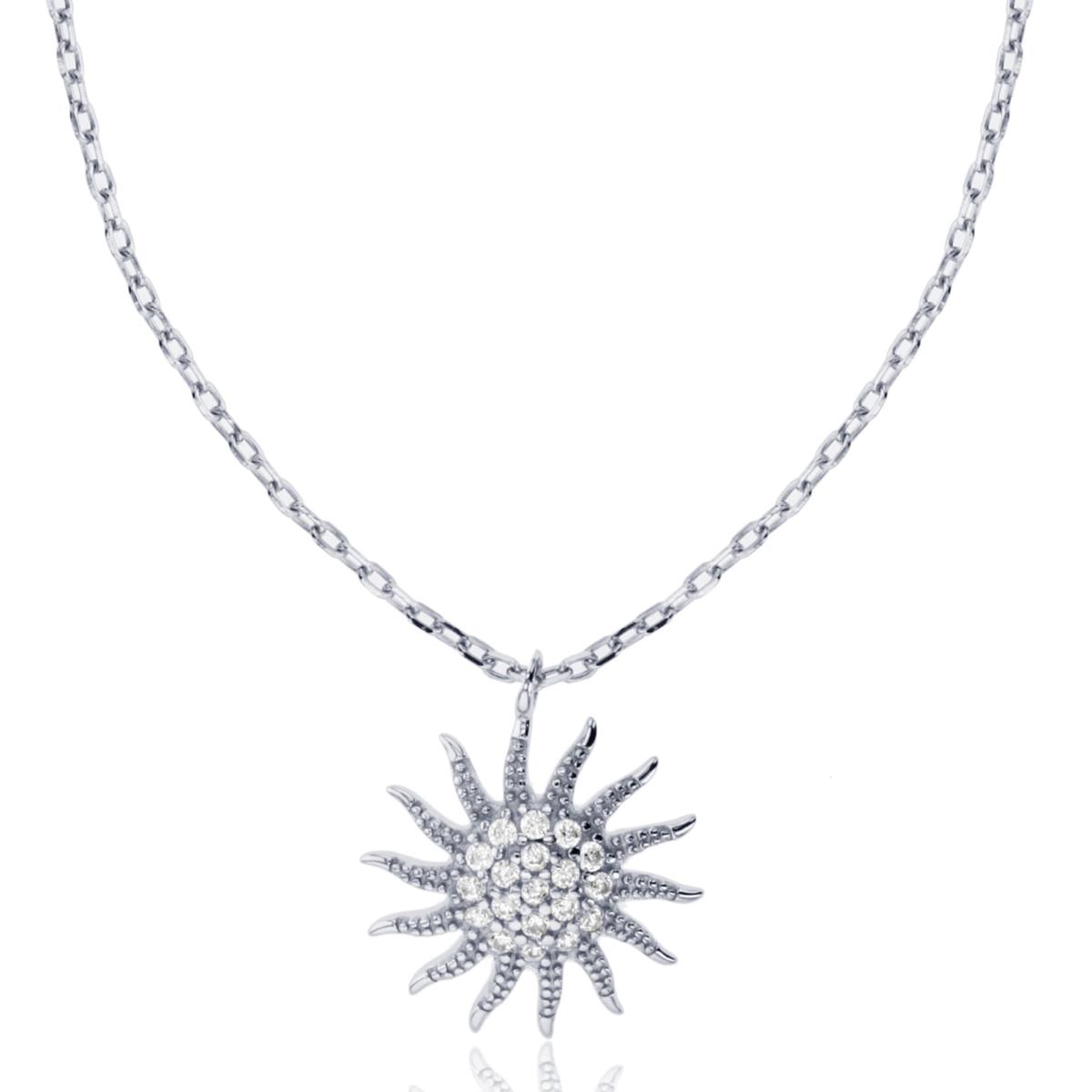 Sterling Silver Rhodium Paved Sun 16"+2" Necklace