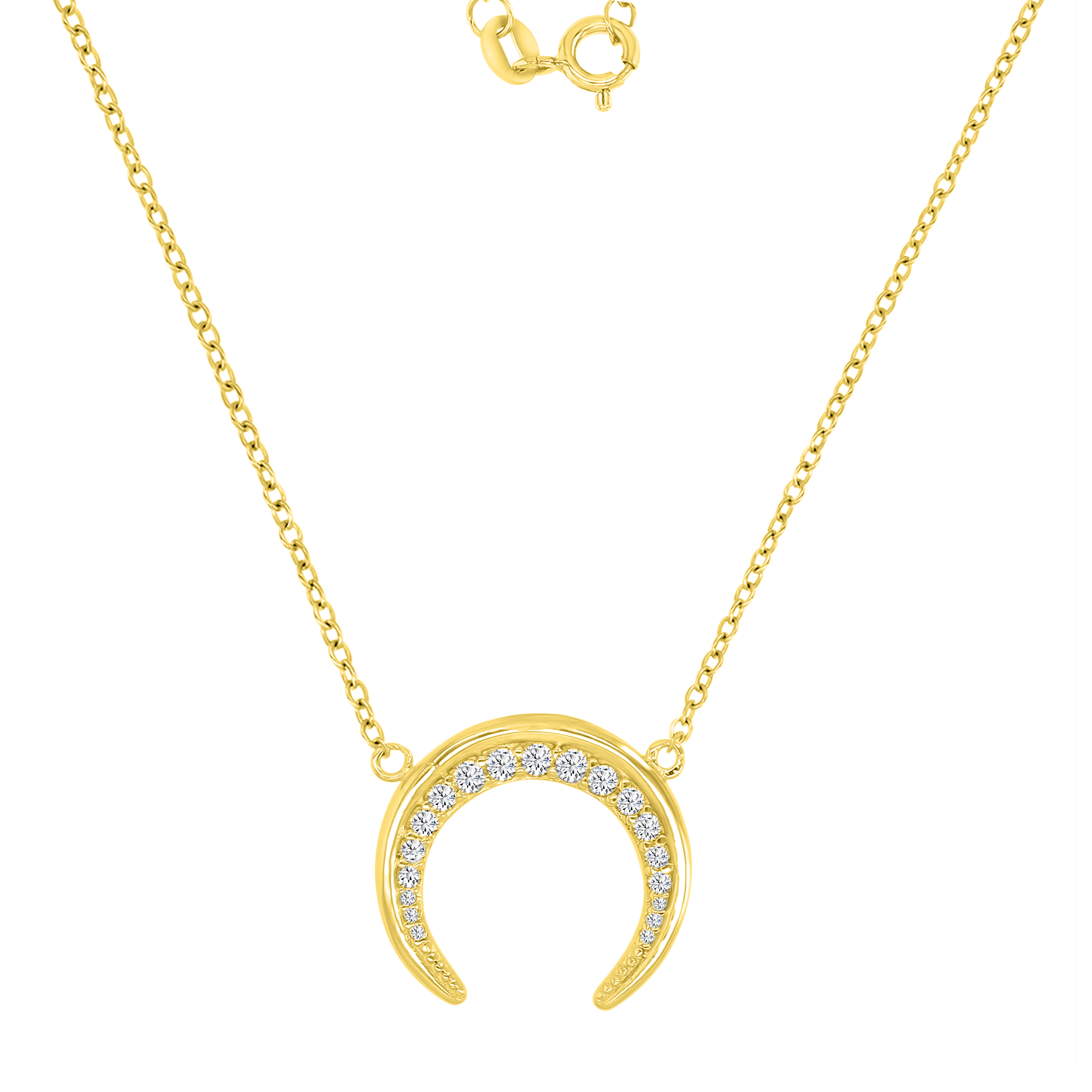 Sterling Silver Yellow Upside Down Crescent Moon 16"+2" Necklace