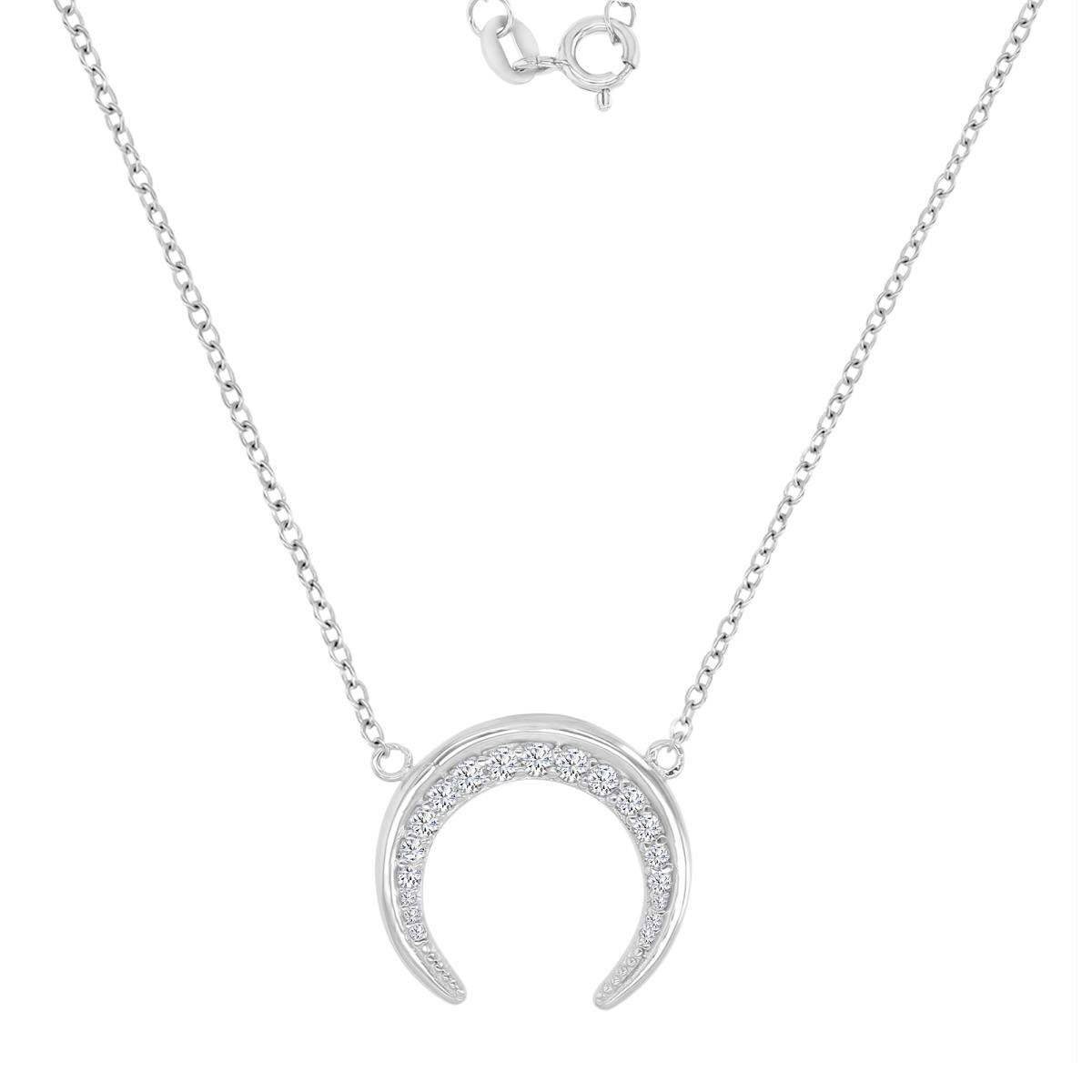 Sterling Silver Rhodium Upside Down Crescent Moon 16"+2" Necklace