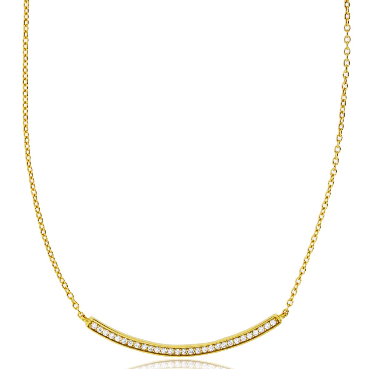 Sterling Silver Yellow Paved Curved Bar 16"+2" Necklace