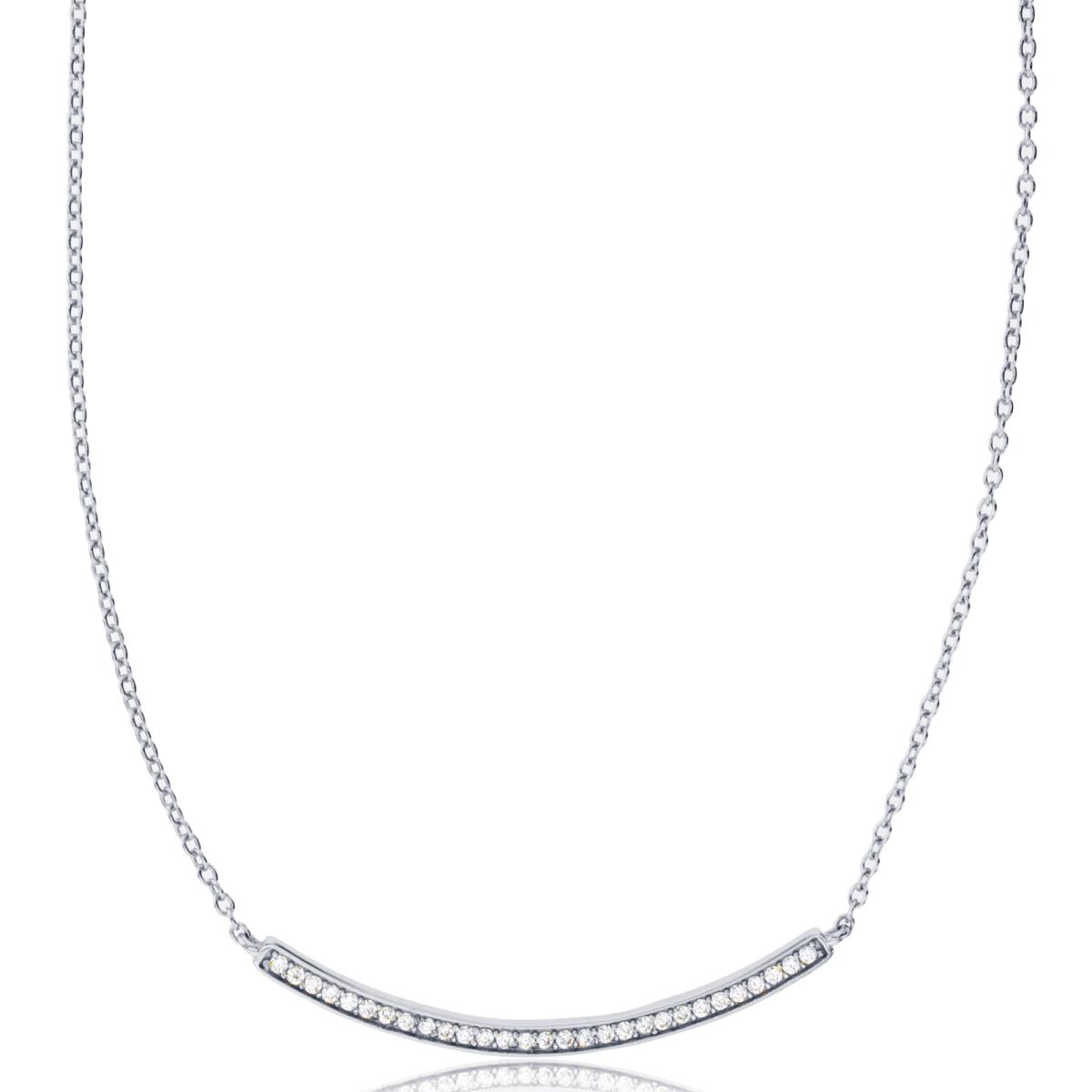 Sterling Silver Rhodium Paved Curved Bar 16"+2" Necklace