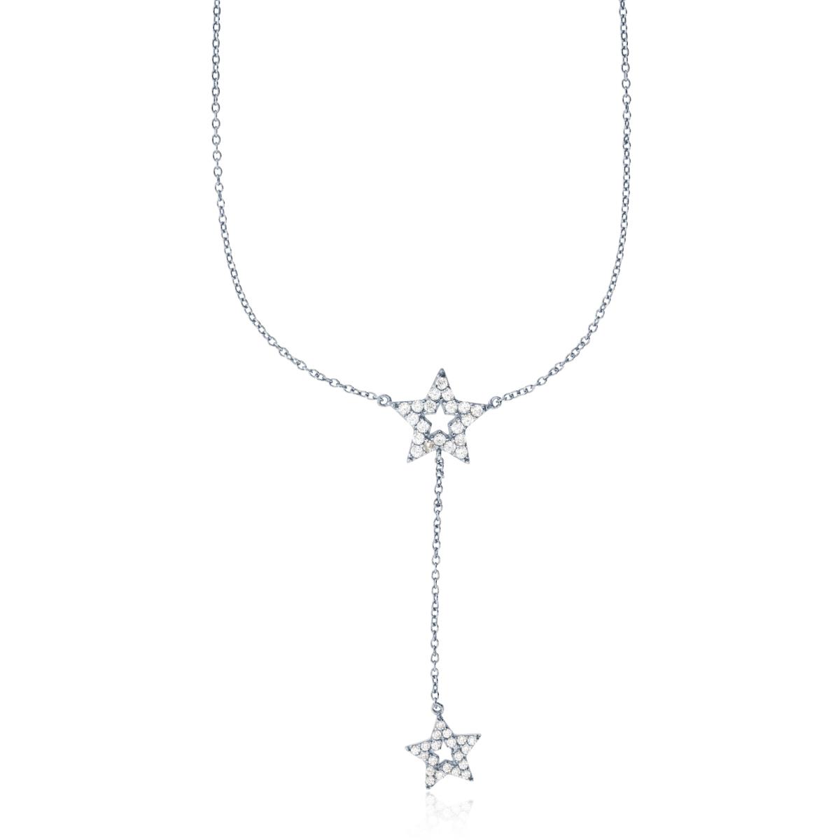 Sterling Silver Rhodium Paved Dangling Stars 16"+2" Necklace