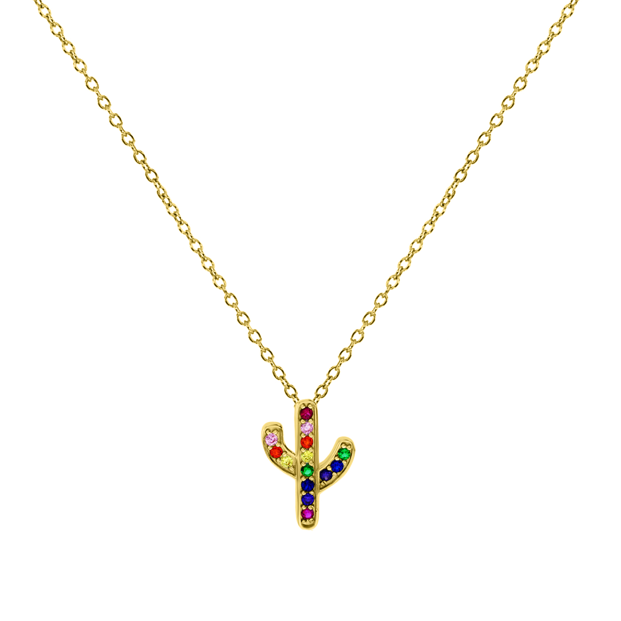 Sterling Silver Yellow Multi Color CZ Cactus 16"+2" Necklace