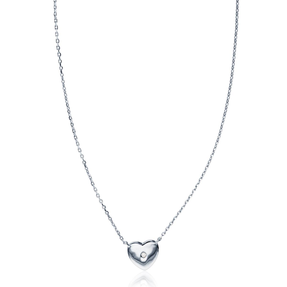 Sterling Silver Rhodium Polished Heart 16"+2" Necklace