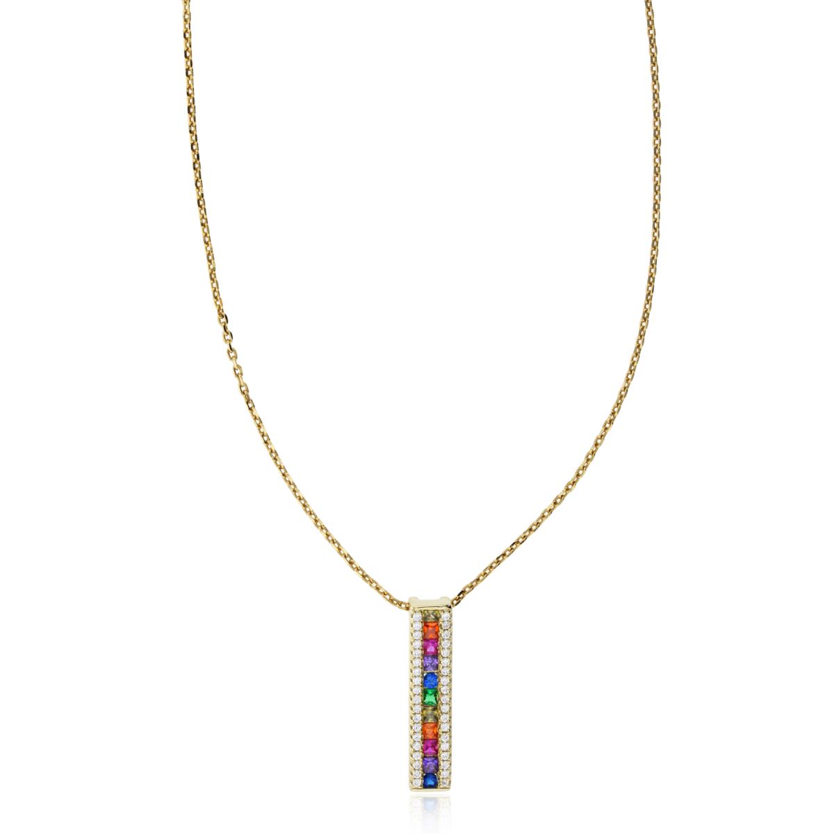 Sterling Silver Yellow Multi Color Square CZ Bar 16"+2" Necklace