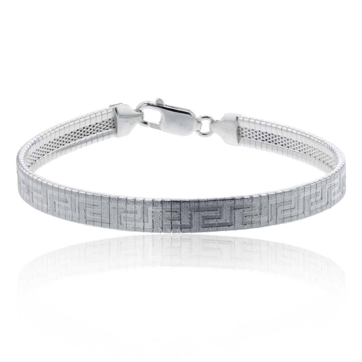 Sterling Silver Anti-Tarnish 6mm 060 Gauge Textured Greek Key 7.50" Flat Cleopatra Bracelet