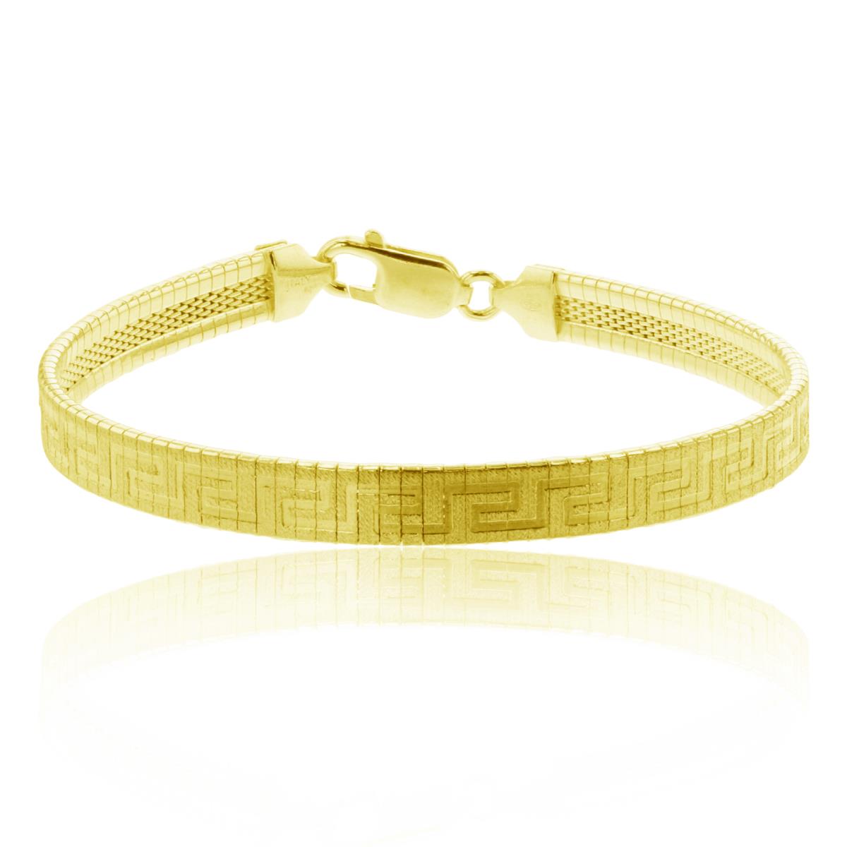 Sterling Silver Yellow 1-Micron 6mm 060 Gauge Textured Greek Key 7.50" Flat Cleopatra Bracelet